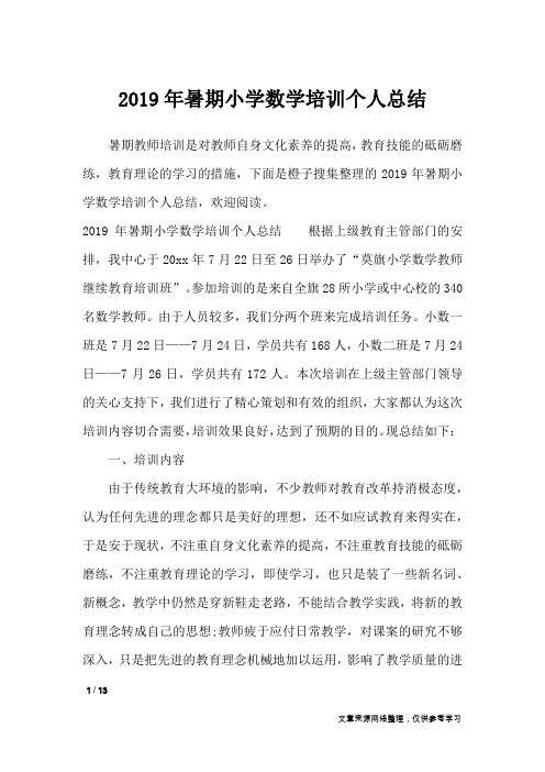 2019年暑期小学数学培训个人总结_工作总结