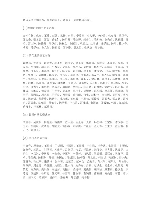 紫砂壶名家大全