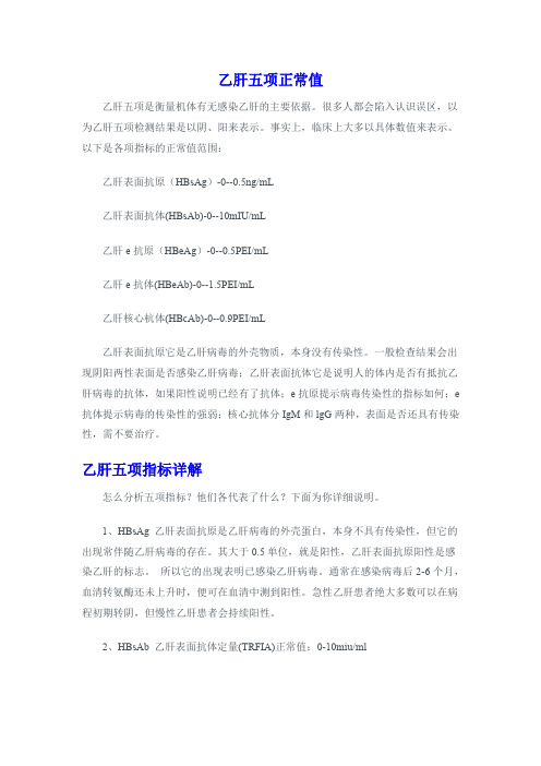 乙肝五项正常值