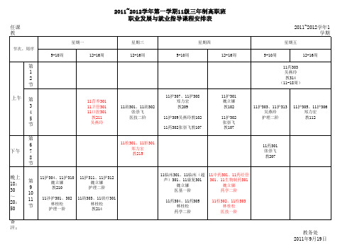 2011-2012学年第一学期11级三年专职业发展与就业指导课安排