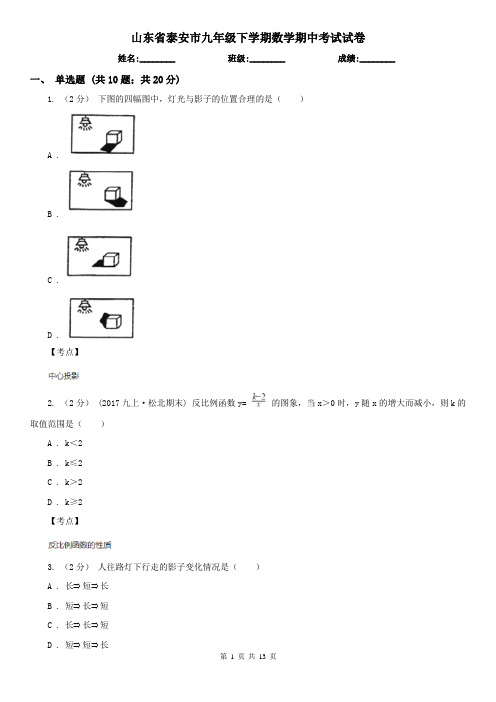 山东省泰安市九年级下学期数学期中考试试卷