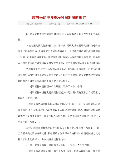 政府采购中各流程时间期限的规定