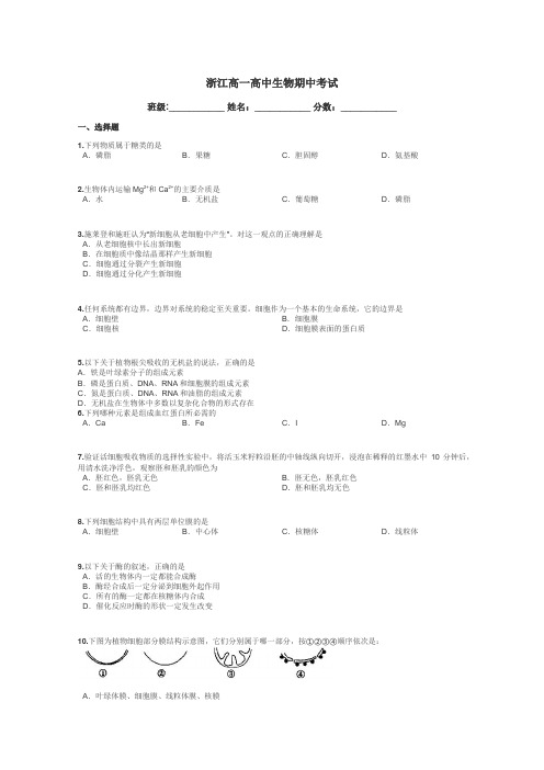 浙江高一高中生物期中考试带答案解析
