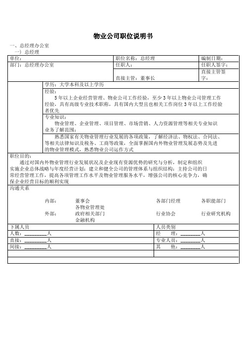 物业公司职位说明书