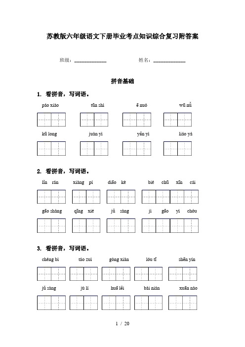 苏教版六年级语文下册毕业考点知识综合复习附答案