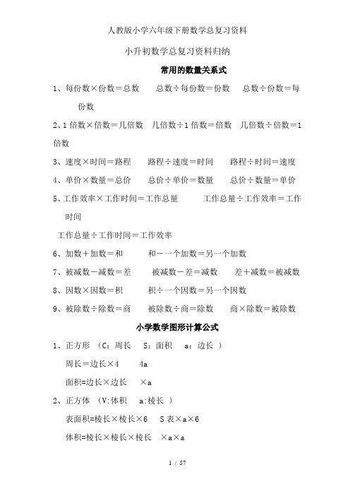 人教版小学六年级下册数学总复习资料