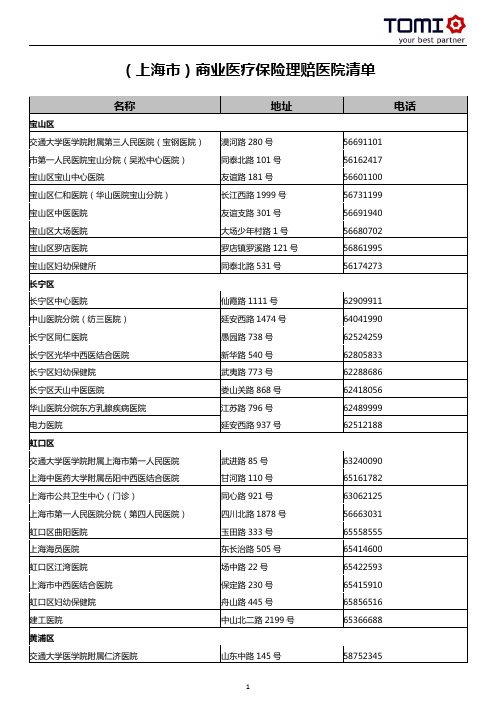 上海医院清单