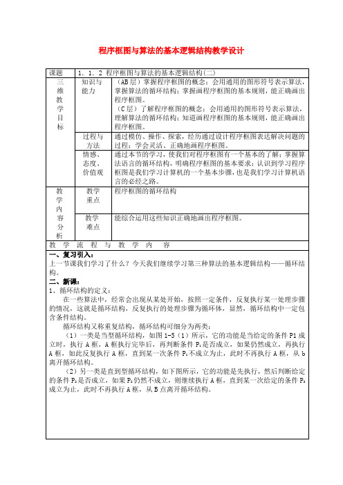 高中数学 第三节 程序框图与算法的基本逻辑结构教学设计 新人教B版