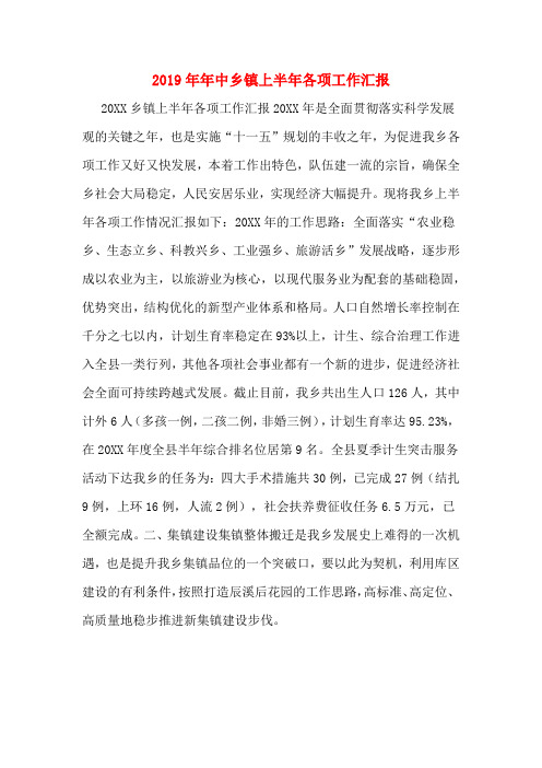2019年年中乡镇上半年各项工作汇报