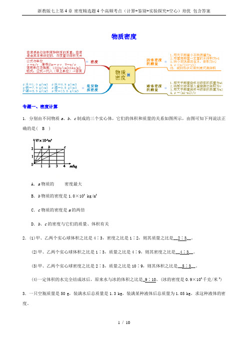 浙教版七上第4章-密度精选题4个高频考点(计算+鉴别+实验探究+空心)培优 包含答案
