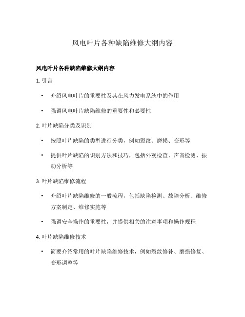 风电叶片各种缺陷维修大纲内容