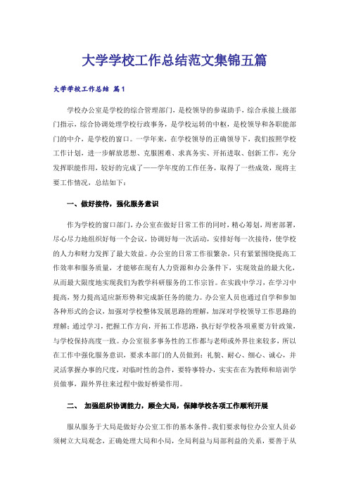 大学学校工作总结范文集锦五篇