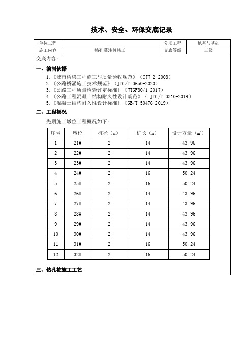 三级交底-钻孔灌注桩施工(技术交底21-32轴)