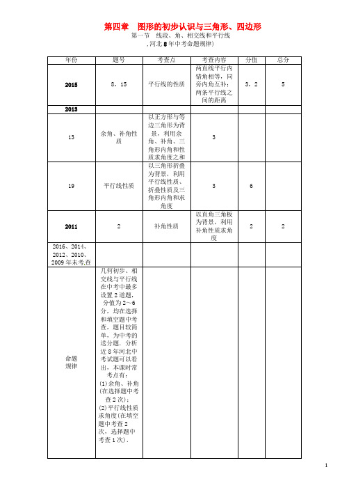 中考数学 第一编 教材知识梳理篇 第四章 图形的初步认识与三角形、四边形 第一节 线段、角、相交线和
