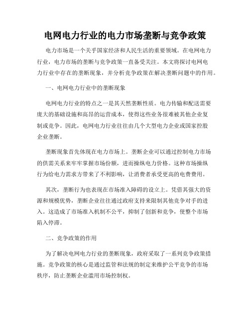 电网电力行业的电力市场垄断与竞争政策