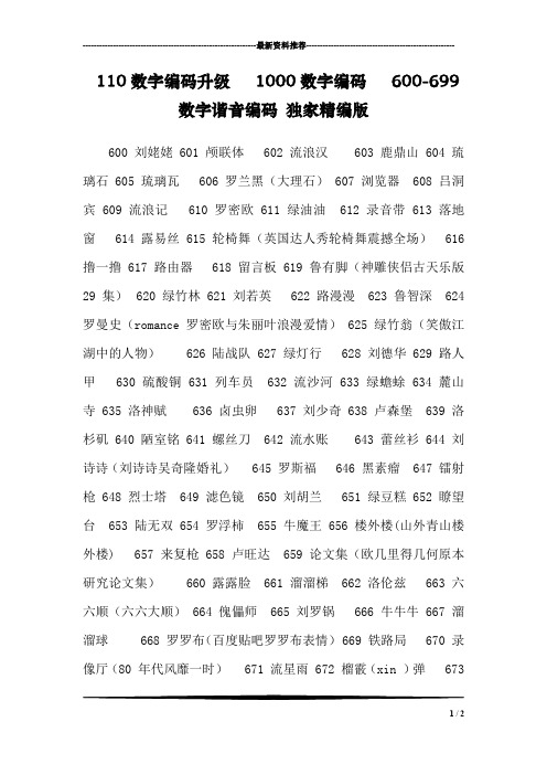110数字编码升级   1000数字编码   600-699数字谐音编码 独家精编版