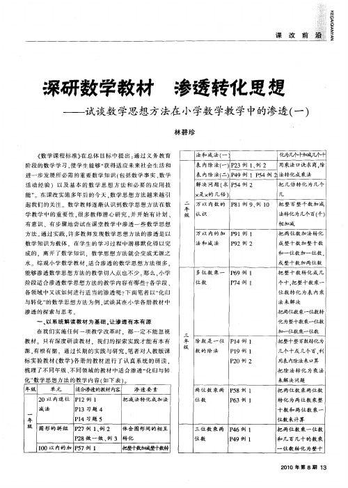 深研数学教材  渗透转化思想——试谈数学思想方法在小学数学教学中的渗透(一)