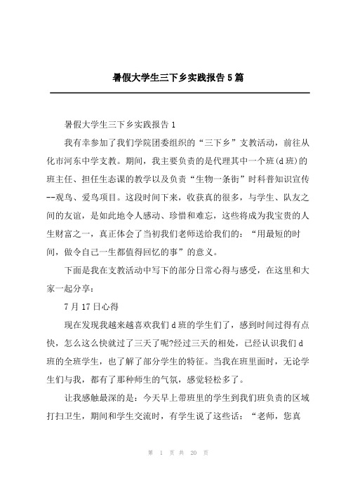 暑假大学生三下乡实践报告5篇