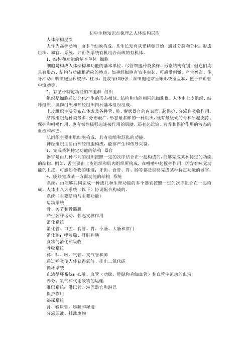 初中生物知识点梳理之人体结构层次