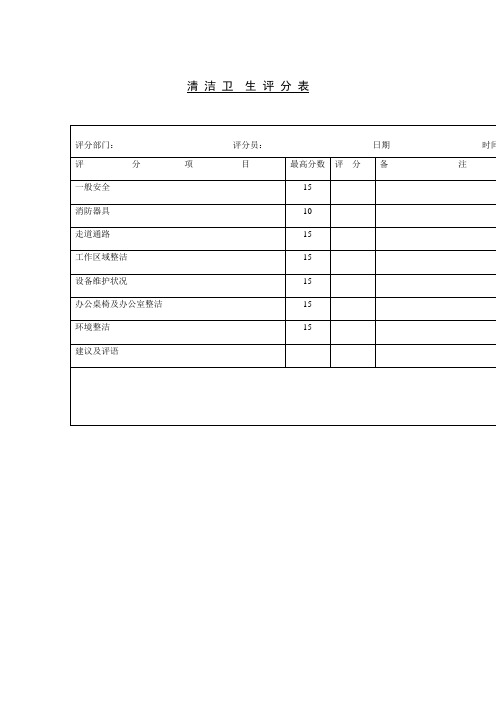 清洁卫生评分表模板