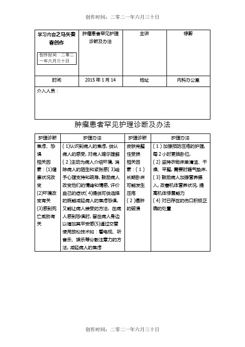 肿瘤患者常见护理诊断及措施