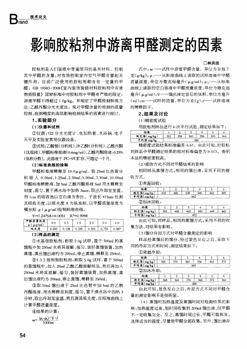影响胶粘剂中游离甲醛测定的因素