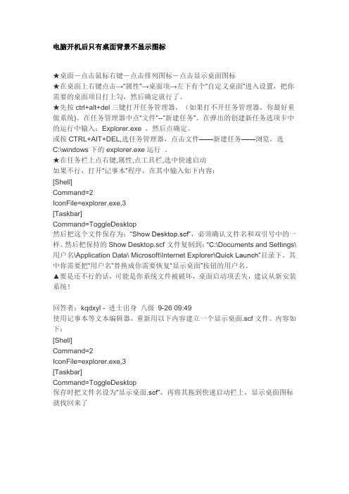 电脑开机后只有桌面背景不显示图标