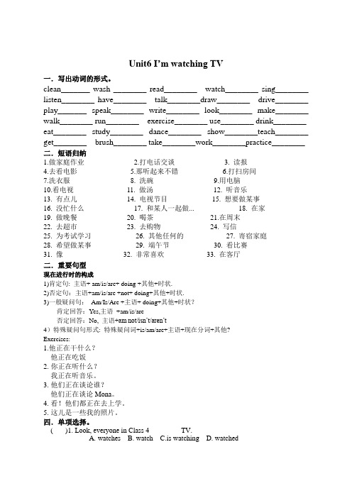 人教版新目标Unit6-I'm-watching-TV知识点与练习