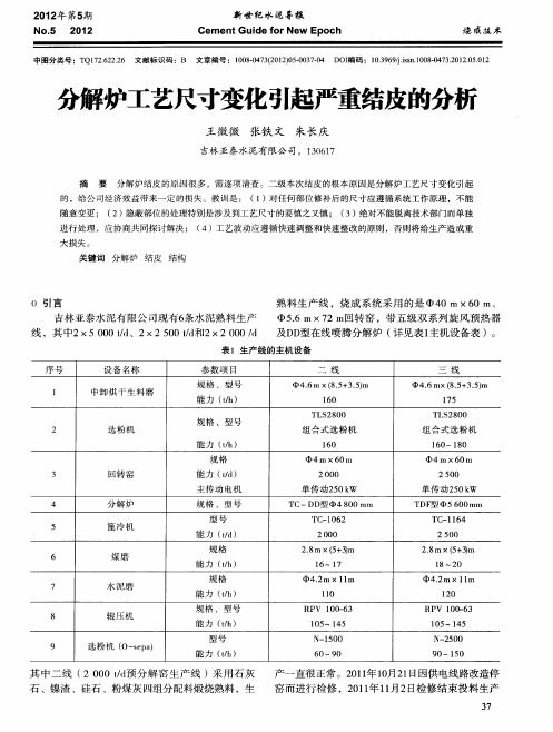 分解炉工艺尺寸变化引起严重结皮的分析