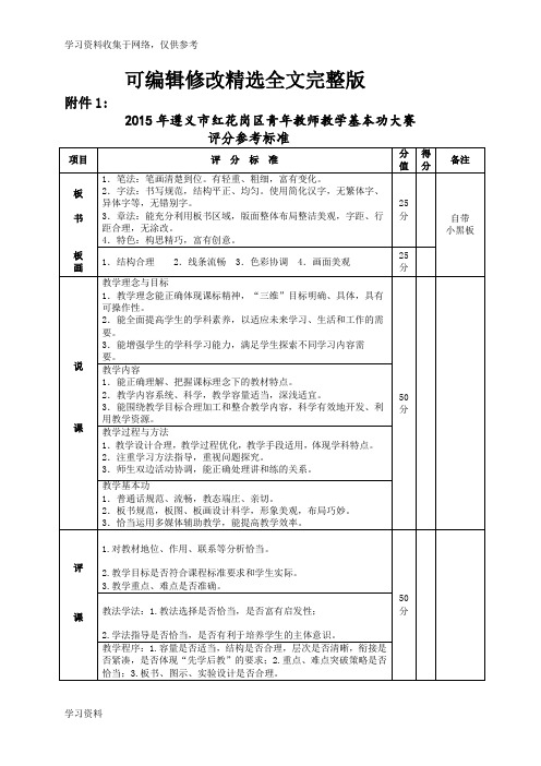 青年教师基本功大赛评分标准精选全文完整版