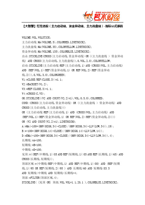 【股票指标公式下载】-【大智慧】红柱选股(主力启动线、资金异动线、主力洗盘线)