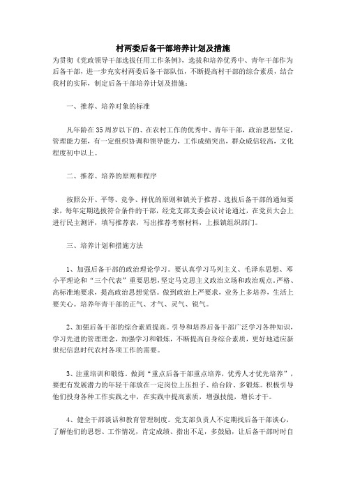 村两委后备干部培养计划及措施