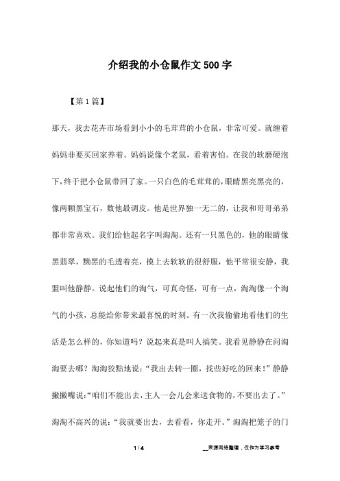 介绍我的小仓鼠作文500字