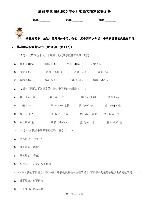 新疆塔城地区2020年小升初语文期末试卷A卷(模拟)