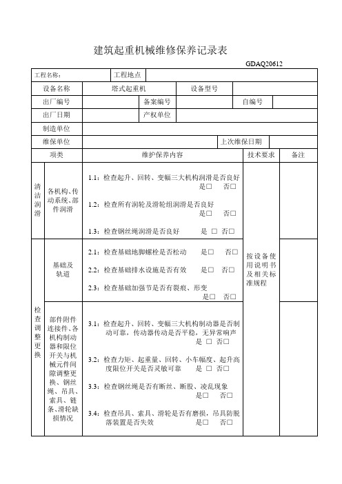 建筑起重机械维修保养记录表