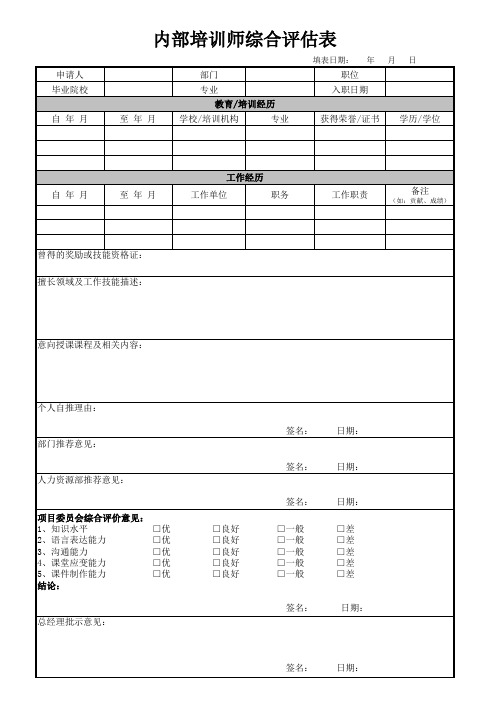 内部培训师综合评估表(7-29)草案