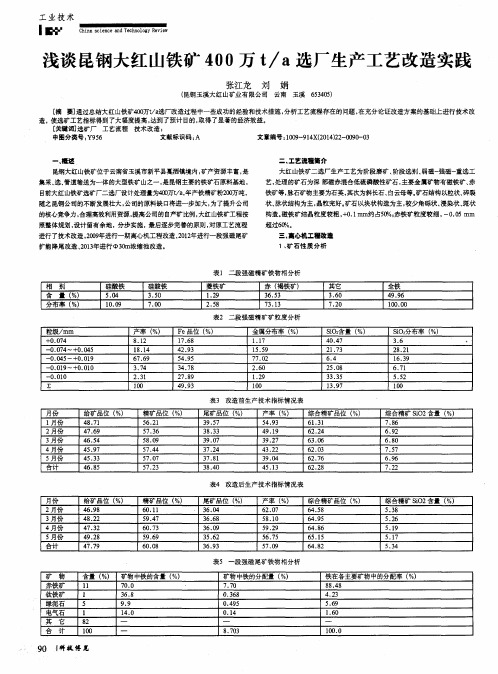 浅谈昆钢大红山铁矿400万t／a选厂生产工艺改造实践