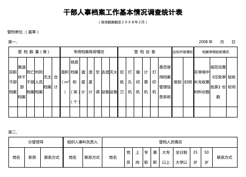 干部人事档案工作基本情况调查统计表