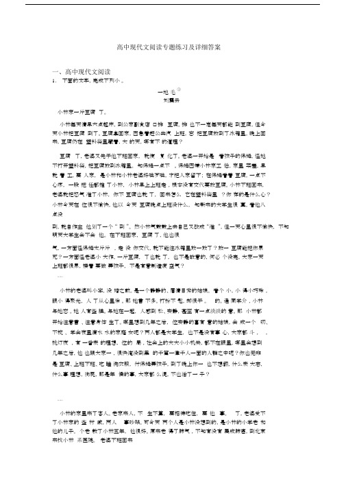 高中现代文阅读专题练习及详细答案.docx