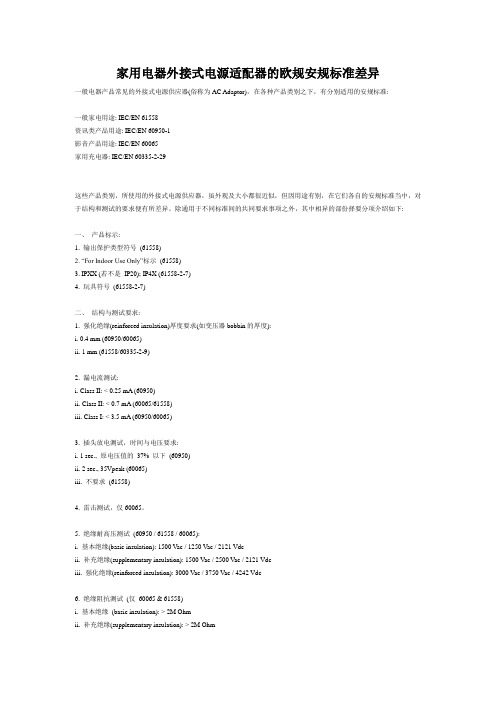家用电器外接式电源适配器的欧规安规标准差异