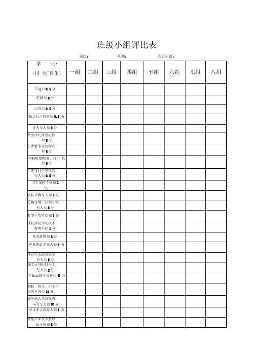 班级小组评比表