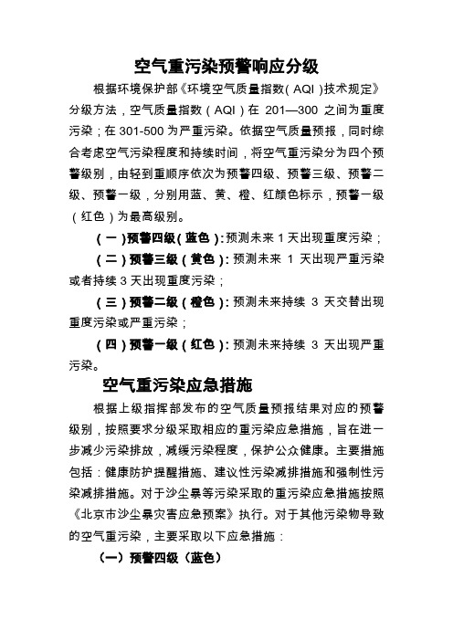 空气重污染预警响应分级