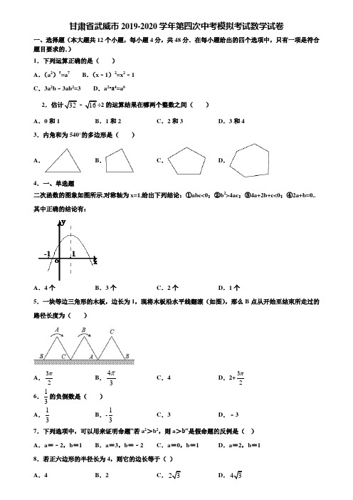 甘肃省武威市2019-2020学年第四次中考模拟考试数学试卷含解析