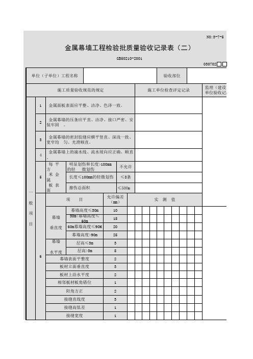 金属幕墙工程检验批质量验收记录表(二)