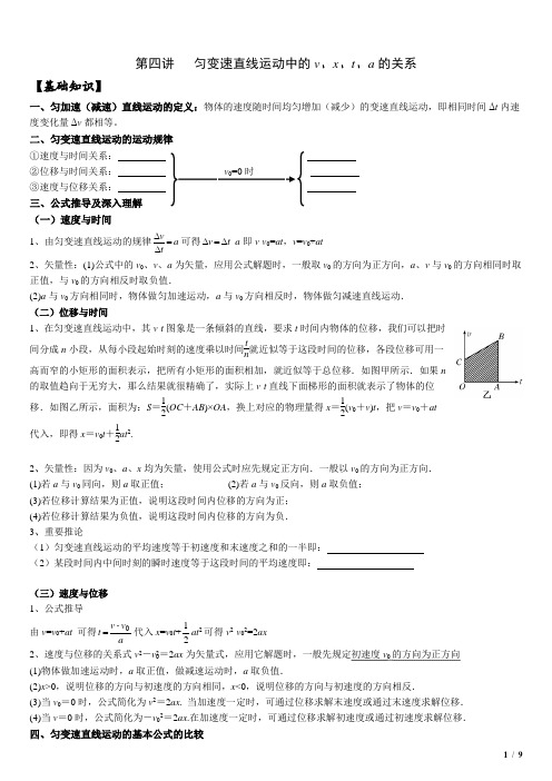 高一物理  第四讲 匀变速直线运动-v、t、x、a关系 (学生版)