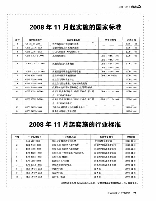2008年11月起实施的国家标准