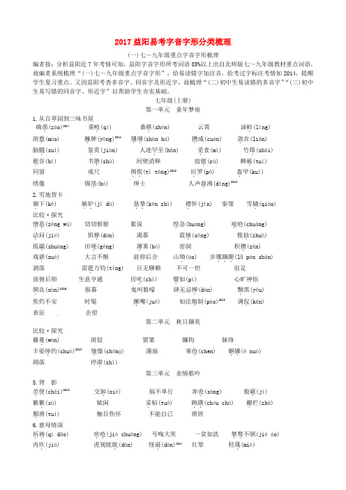 湖南省2017年中考语文积累与运用专题一字音字形易考字音字形分类梳理素材
