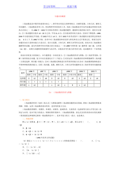 高考数学复习精讲精练及测试专题 三角函数[附答案]