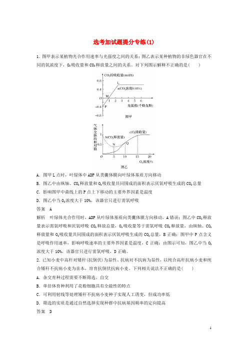 步步高浙江专用2017届高考生物二轮复习鸭加试题提分专练1试题汇总