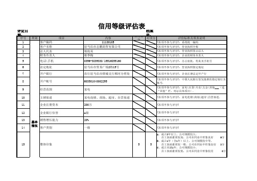 《信用经销商等级评定表》